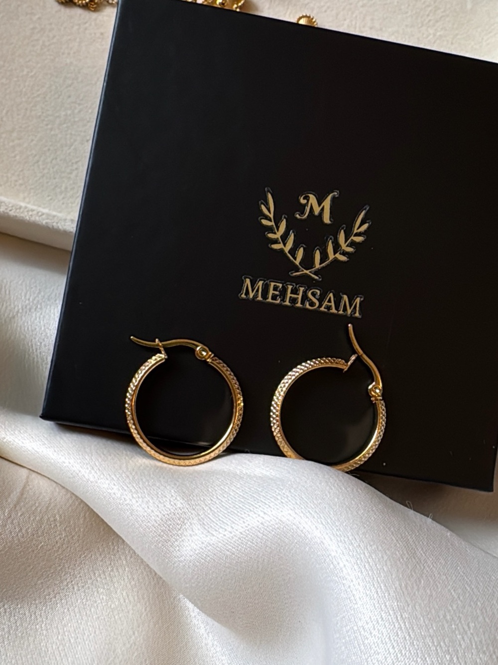 18k Gold FilledTextured Hoop Earrings - Picture 3 of 7